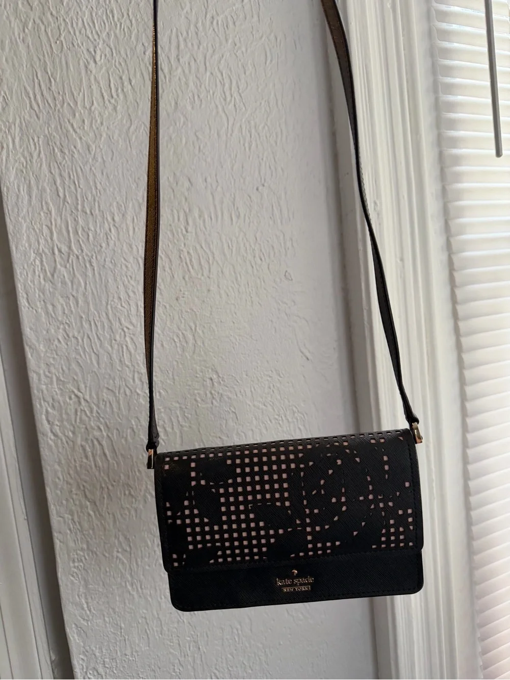 kate spade Black Crossbody Wallet with Pink Underlay Panel